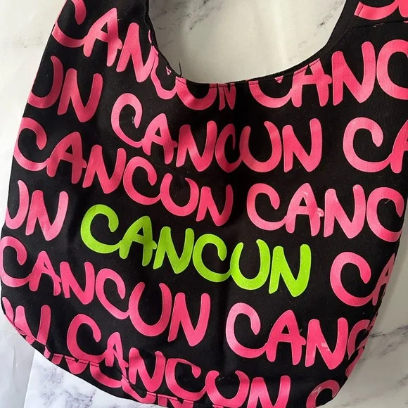 CANCUN ALLOVER PRINT PURSE BAG BLACK/PINK - Picture 5 of 9